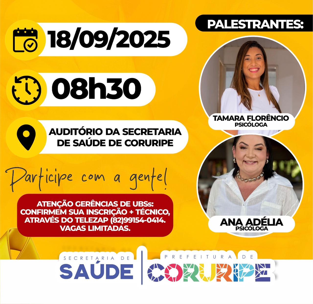 Saúde de Coruripe realiza seminário do Setembro Amarelo em prol da valorização da vida